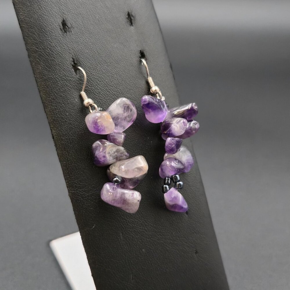 Silver Plated Amethyst Stone Chain Handmade Earrings A7006 - Picture 2 of 5